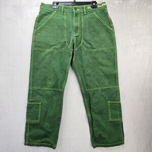 Pleasures Ultra Utility Duck Canvas Workwear Pants Mens 34 Green Rubbish Baggy